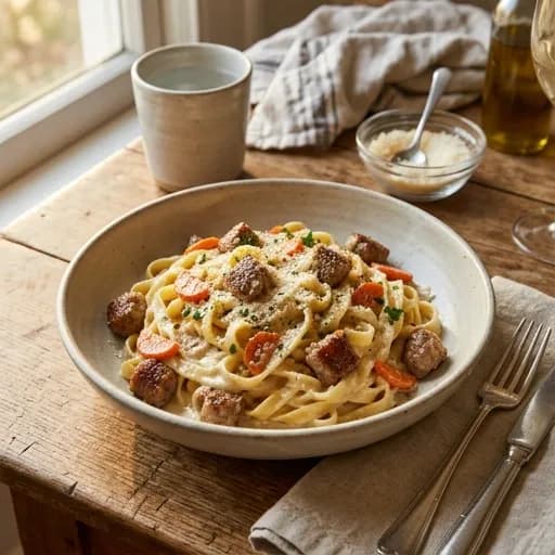 Krämig salsicciapasta med morötter och vitlök - enkelt recept från MatVeckan