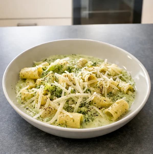 Krämig halloumi med penne, broccoli och citron-pesto - enkelt recept från MatVeckan