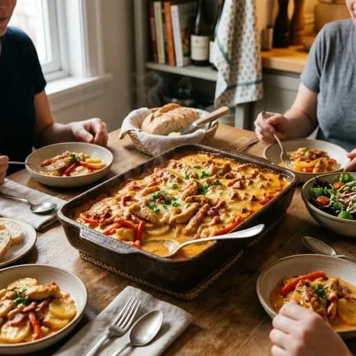 Mustig paprikagratäng med kyckling och bacon i vardagsstil - enkelt recept från MatVeckan